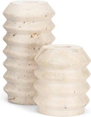 WORHE Candle Holders True Natural Travertine Stone 0.4″ Thick, Set of 2 White