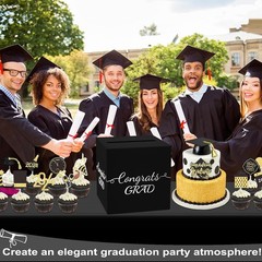 2026 Graduation Foldable Card Box Black Silver Foil Design