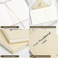 AKONEGE Wedding Vow Books His and Hers – Set of 2 Linen 5.87″ x 5.16″, Cream