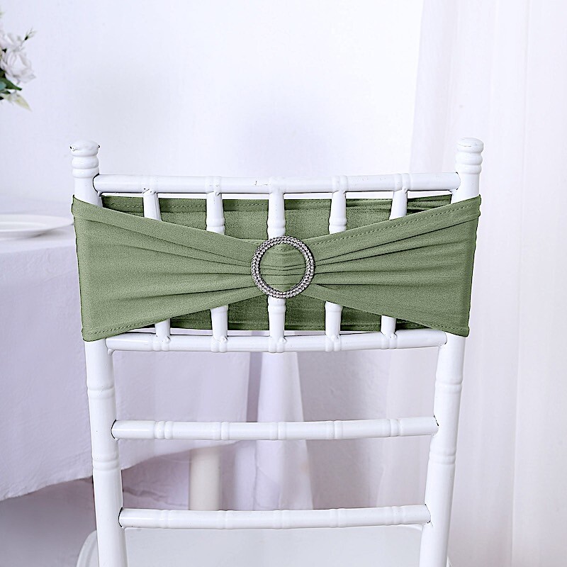 10 Eucalyptus Green Spandex CHAIR SASHES with Silver Round Buckles Wedding
