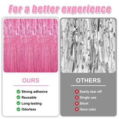 Crosize 2 Pack 3.3 x 9.9 ft Pink Foil Fringe Backdrop Curtain, Streamer Backd…