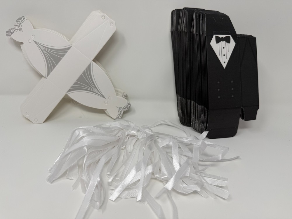 Wedding Favor Pack, 50 pieces EACH of Bride & Groom, Ribbons included, NIP