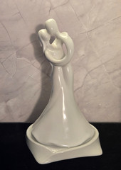 9″ White Ceramic Wedding Cake Topper Bride & Groom Abstract Embrace Figurine
