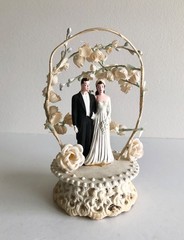 Vintage 1950s Wedding Cake Topper Bride Groom Floral Arch Mid Century
