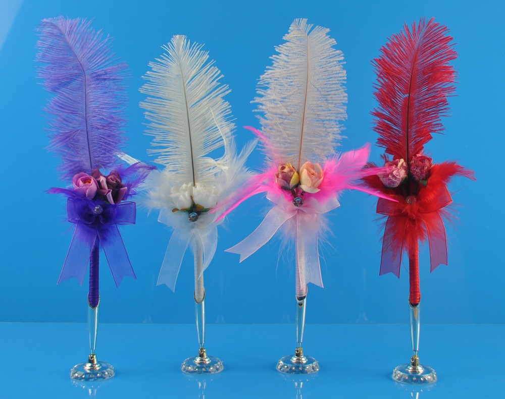 14 Inches Ostrich Feather Plume Rollerball Pen Guest Book Wedding Party Pen