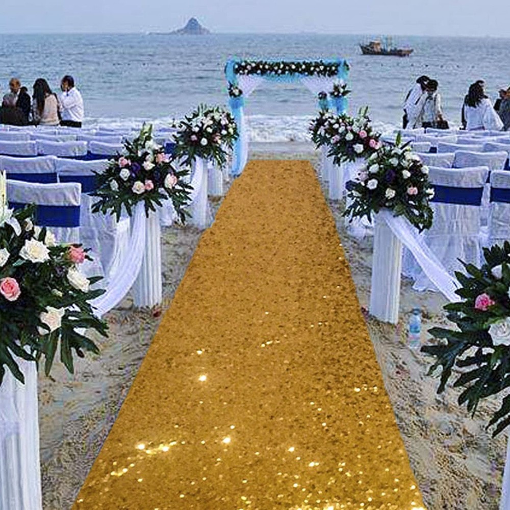 DUOBAO Aisle Runner for Wedding-15FTx2FT-Deep Gold Sequin Indoor Outdoor Cere…