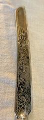 Silver plated Cake Knife & Server Set with Ivory Colored Ribbed Handles, Glossy