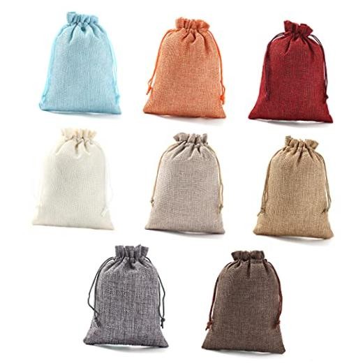 48pcs Small Burlap Gift Bags with Drawstring – 1 count – 8 Colors Mixed