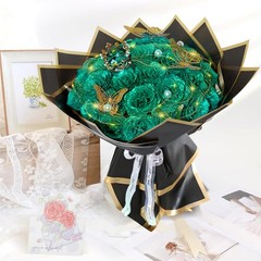 Dark Green Glitter Roses Bouquet, 36 Pcs Shiny Glitter Flowers Bouquet, Everl…