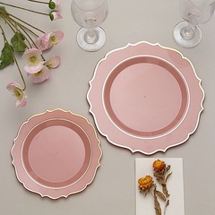 30 DUSTY ROSE 10.5″ Round Plastic Dinner Plates GOLD Scalloped Rim Events