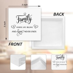 Family Sign, Wooden Box Decor 5×5 in Family Shelf Decor, Family Plaque White