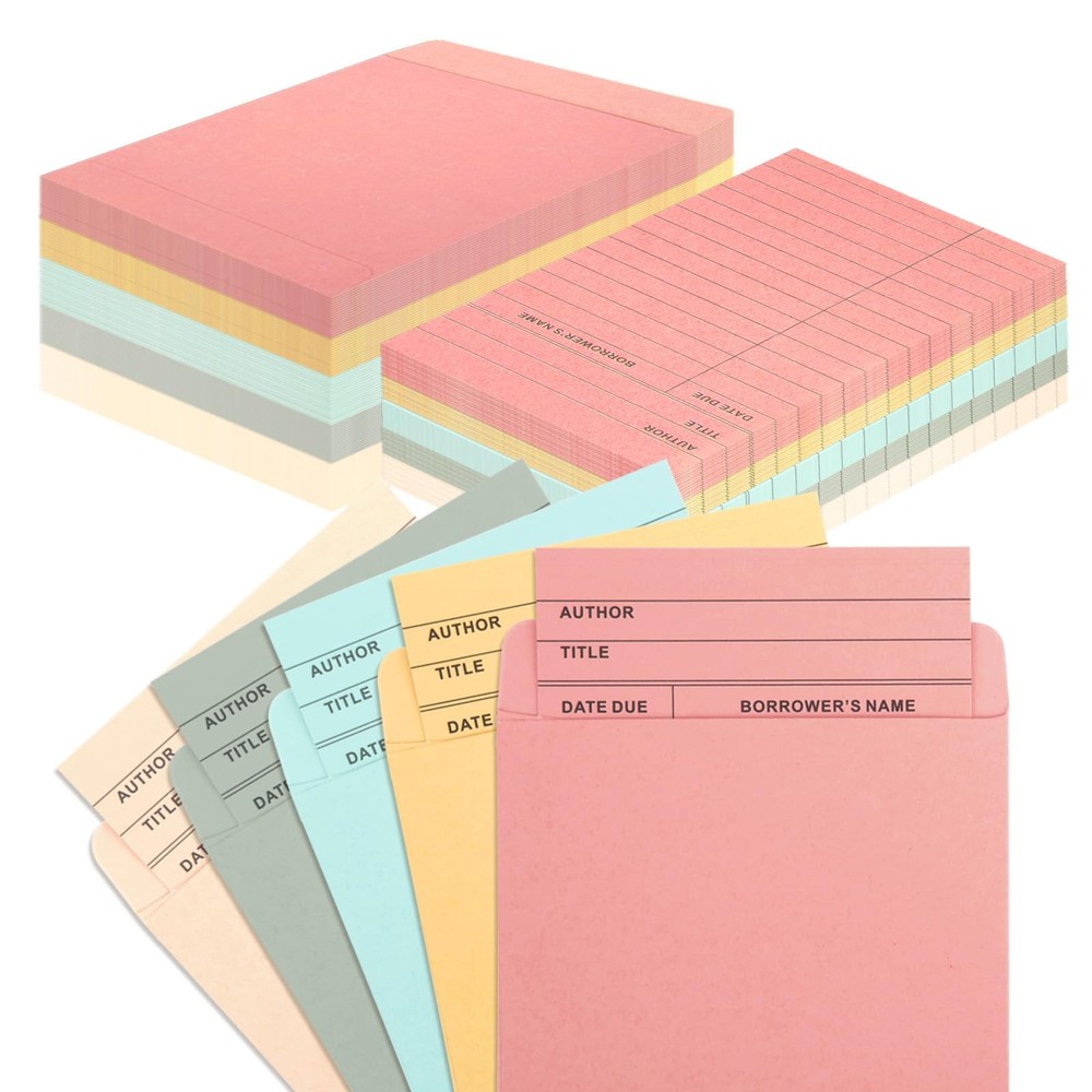 100 Pieces Colorful Library Pockets 9 X 11.5 Cm/ 3.5 X 4.5 Inches, Multicolor
