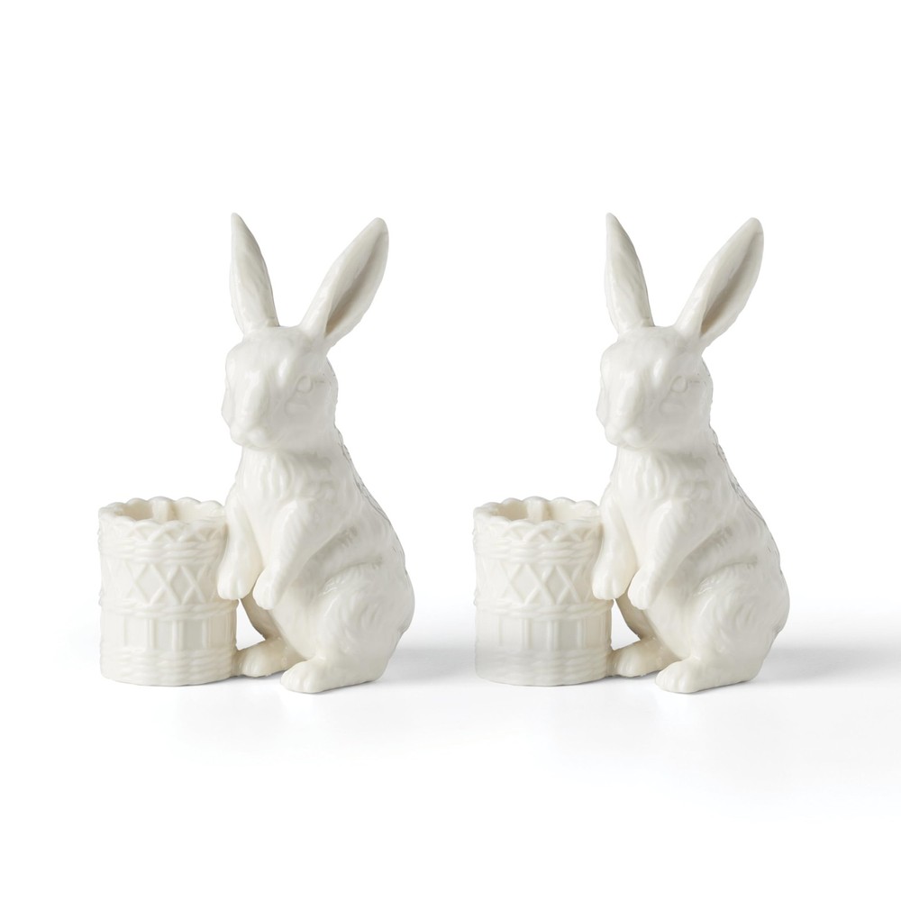 Lenox 897943 Wicker Creek Bunny Candle Holders, Set of 2, 2 Count, Ivory
