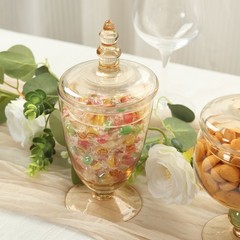 3 pcs Amber Gold Trim Glass Apothecary Jars Containers with Lids Decorations