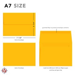 A7 Invitation Envelopes, 5 1/4″ x 7 1/4″, Gold, Square Flap, 24w (90gsm)