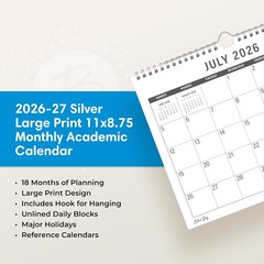 Blue Sky 2026-2027 18 Month Large Print Monthly Academic Year Wall Calendar, Jul