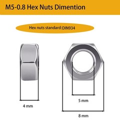 100pcs M5-0.8 Hex Nuts 304 Stainless Steel High Strength Anti-Rust Nut Kit fo…