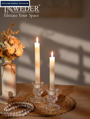 Inweder Glass Taper Candle Holders: Crystal Clear Candlestick 2Pcs,