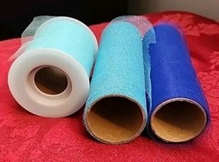 TULLE LOT of 3 Spools BLUES Used Partial 6″ wide & 3″ wide Glitter Shiny