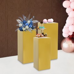 3-Pc Gold Iron Display Pedestal Stands Cuboid Set for Wedding Party