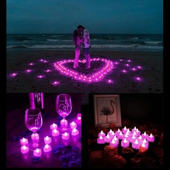 Pyrrhiax 2000PCS Silk Rose Petals with 24 LED Tea Lights Candles, Pink purple