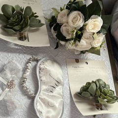 Threshold Artificial Silk White Rose & Echeveria Greenery Wedding Bouquet