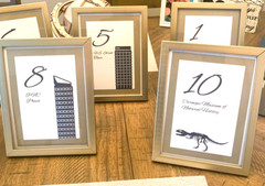 Wedding Table Numbers (#1-16) Navy Blue. Pittsburgh Landmarks w/ Gold Frames!