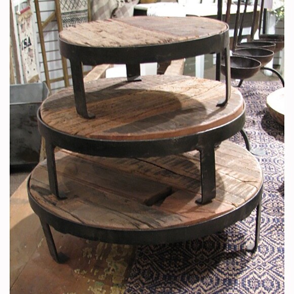 Reclaimed Wood & Metal Risers / Stands On Feet Set 3 Primitive 8″- 12″ Diameter