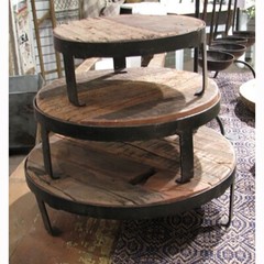 Reclaimed Wood & Metal Risers / Stands On Feet Set 3 Primitive 8″- 12″ Diameter