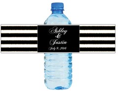 100 Black White & Gold stripes Wedding Birthday Party Water Bottle Labels