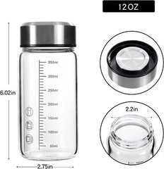 TONGRANG-LIFE 12Oz Glass Water Bottle,Glass Shaker Bottle,Small Clear