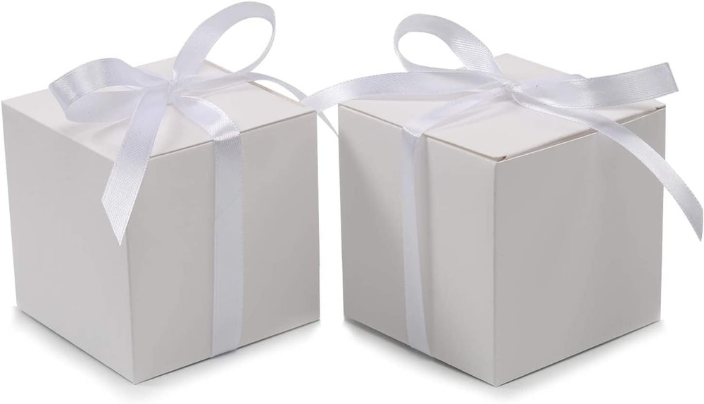 25Pcs Wedding Favor Boxes, Paper Gift Boxes 3X3X3 Inches Small Gift Boxes with R