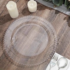 CLEAR 10 Round 10″ Plastic Salad PLATES Beaded Rim Party Events Decorations