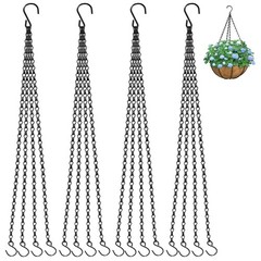 ZeeDix 4 Pack, 24 Inch Hanging Basket Chain with Hooks, Black Metal Planter Flow