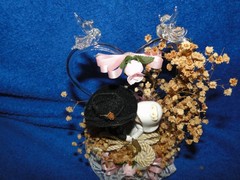 New Western Bride & Groom & Cowboy Hat, Blown Glass Heart Wedding Caketop, #400