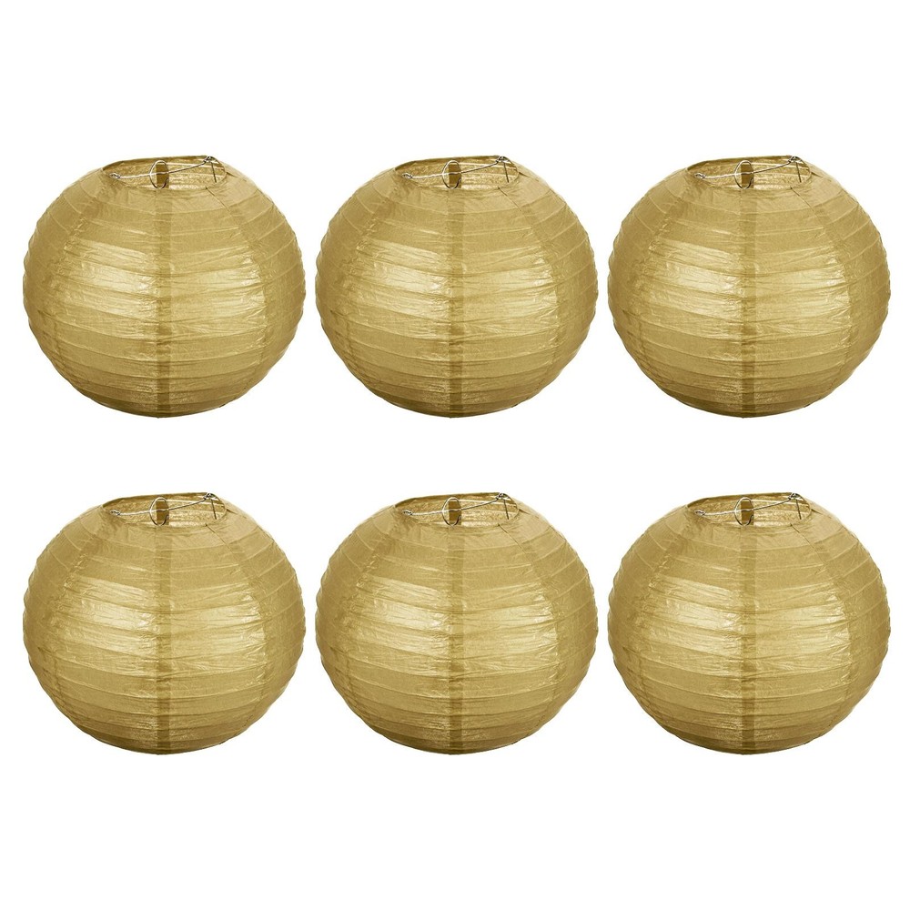 6pcs 10 Inch Folding Hanging Paper Lanterns Medium Lampshade Gold