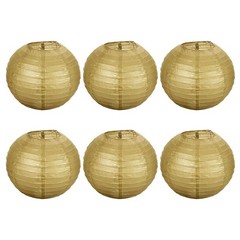 6pcs 10 Inch Folding Hanging Paper Lanterns Medium Lampshade Gold
