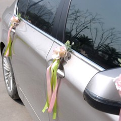 1 Set Artificial Flower Wedding Car Decor Kit Heart-Shaped Wreath Bow Garland