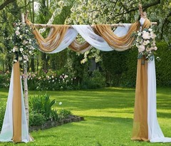 Wedding Arch Draping Fabric Bundle Has 2 216 Inch (18 Feet) Scarves in Caramel