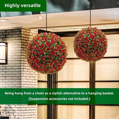 2-Pack Artificial Flower Ball Topiary, UV Resistant, Wedding Garden Decor, Red