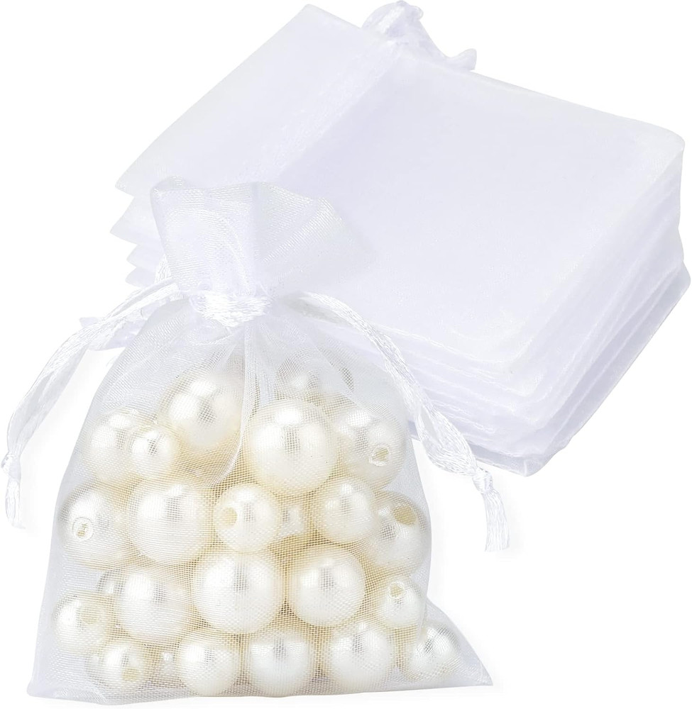50Pcs Organza Bags, 2X3 Inch Gift Favor Bags, White Wedding Favor Bags, Jewelry