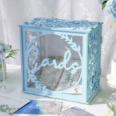 Blue Wedding Card Box Acrylic Window PVC Reception Envelope Money Gift