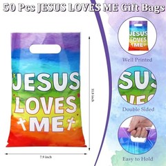 Pieces Gift Bags Bulk Religious VBS Plastic Treat Bags with 50 Jesus Loves Me