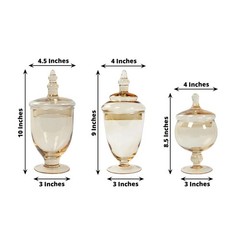 3 pcs Amber Gold Trim Glass Apothecary Jars Containers with Lids Decorations