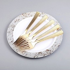 Gold Hammered Design Forks Party Wedding Disposable Tableware Banquet Supplies