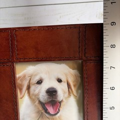 Pre-owned Huntley Leather Pet Dog Picture Frame w/Silver Bone Accent Excellent