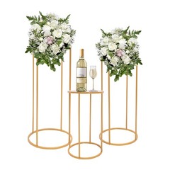 A Set of 3 Cylindrical Flower Racks Gold Party Decor Stand Metal Flower Holder
