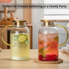 Buaic 2 Pack Glass Pitcher Lid 68 Oz/ 2 Liter Classic Vertical Stripes Water