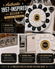 CR56-BK 1950’s Payphone with Push Button Technology. Black Wedding Audio Guest