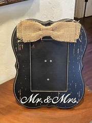 Mr & Mrs Wood Picture Frame Wedding Sign Black Distressed Burlap Bow Table Wall